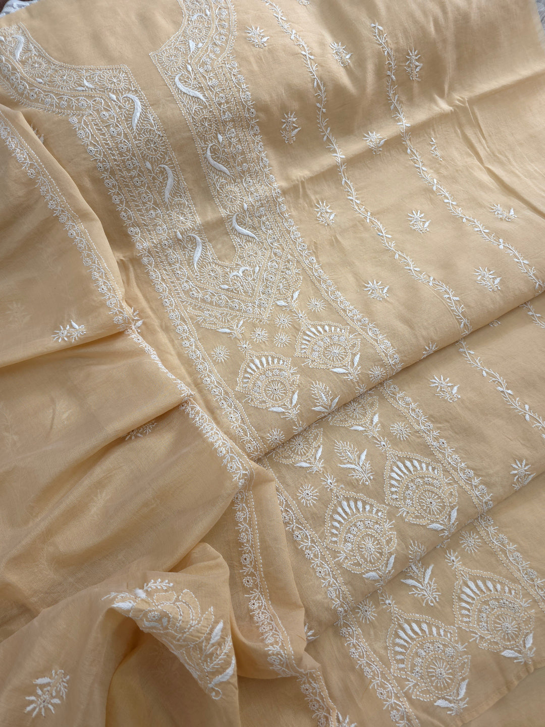 Lucknowi 2 Taar Chikankari Chanderi Kurta Dupatta Set – Handmade Festive Wear
