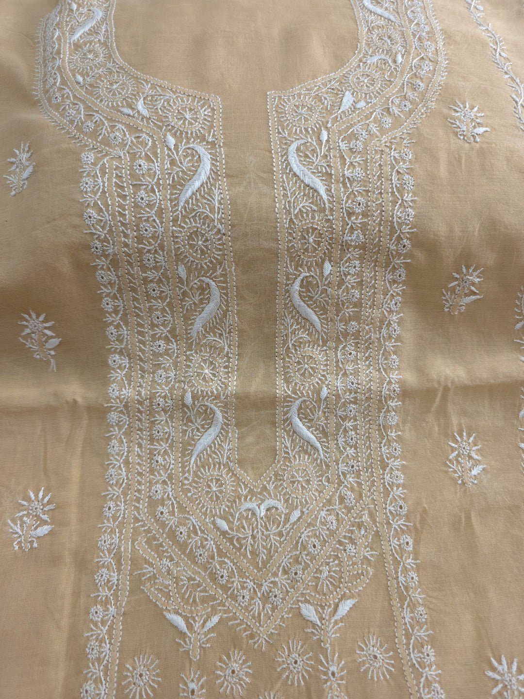 Lucknowi 2 Taar Chikankari Chanderi Kurta Dupatta Set – Handmade Festive Wear
