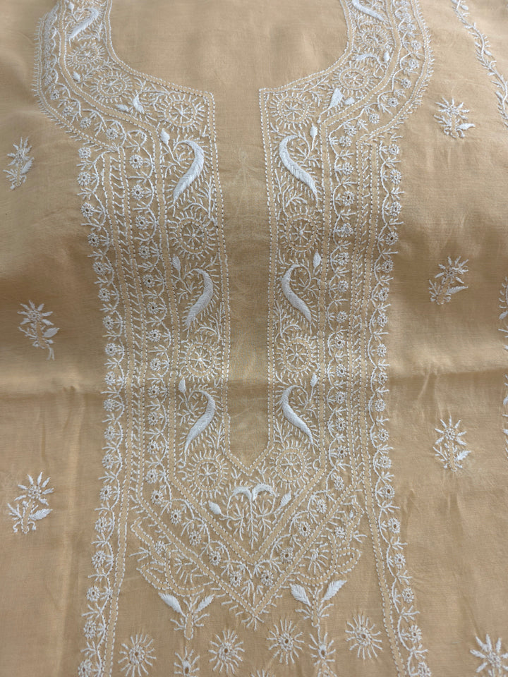 Lucknowi 2 Taar Chikankari Chanderi Kurta Dupatta Set – Handmade Festive Wear