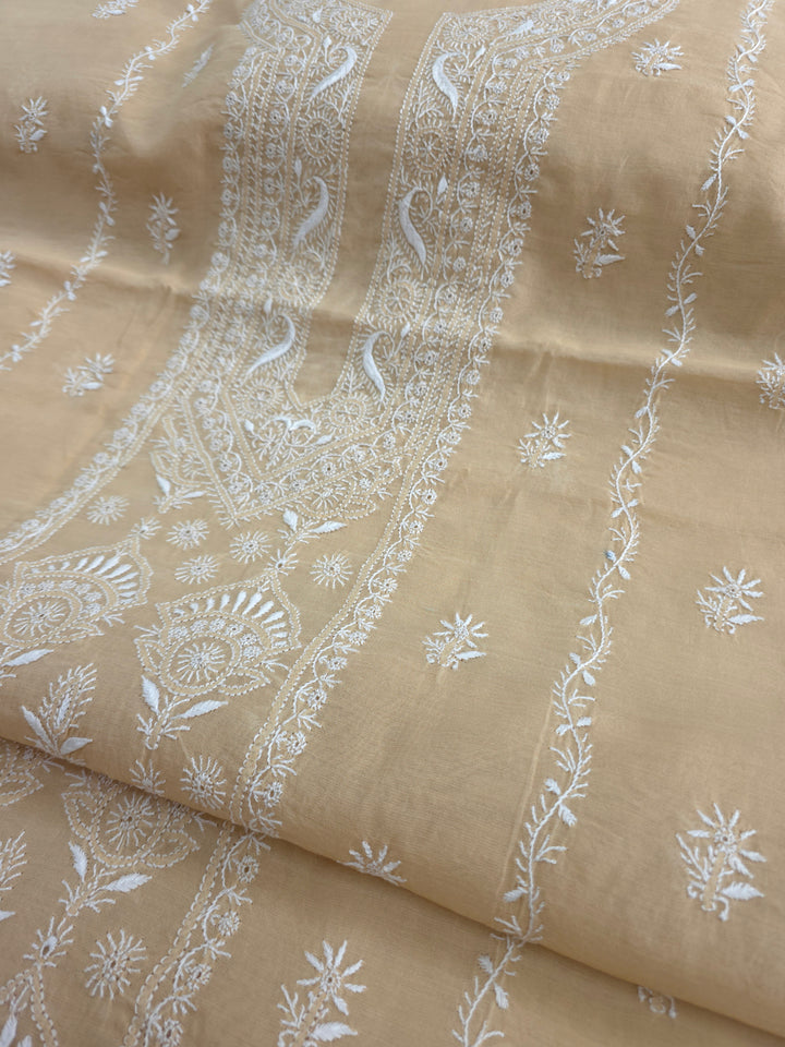Lucknowi 2 Taar Chikankari Chanderi Kurta Dupatta Set – Handmade Festive Wear