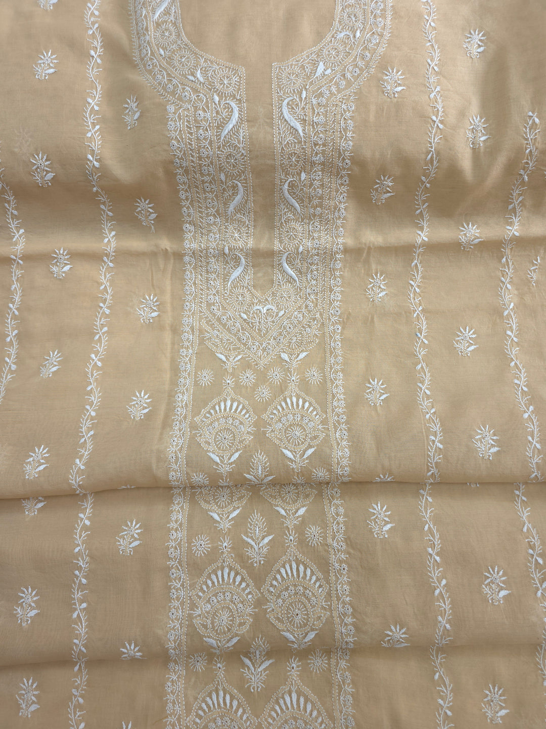 Lucknowi 2 Taar Chikankari Chanderi Kurta Dupatta Set – Handmade Festive Wear