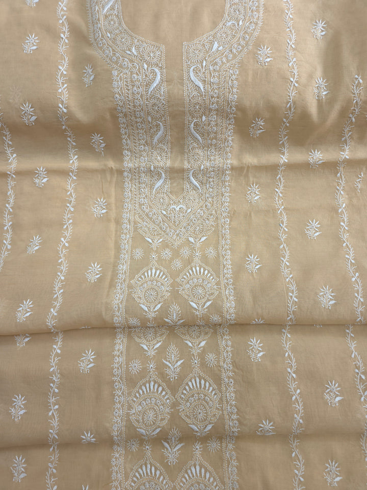 Lucknowi 2 Taar Chikankari Chanderi Kurta Dupatta Set – Handmade Festive Wear