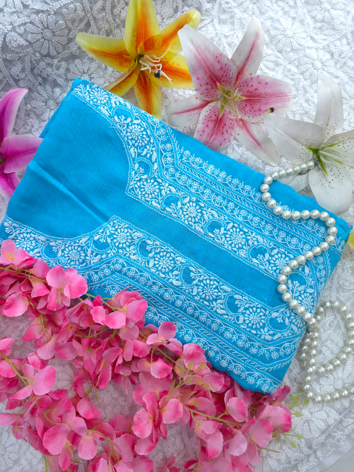 Lucknowi 2 Taar Chikankari Chanderi Kurta Dupatta Set – Handmade Festive Wear