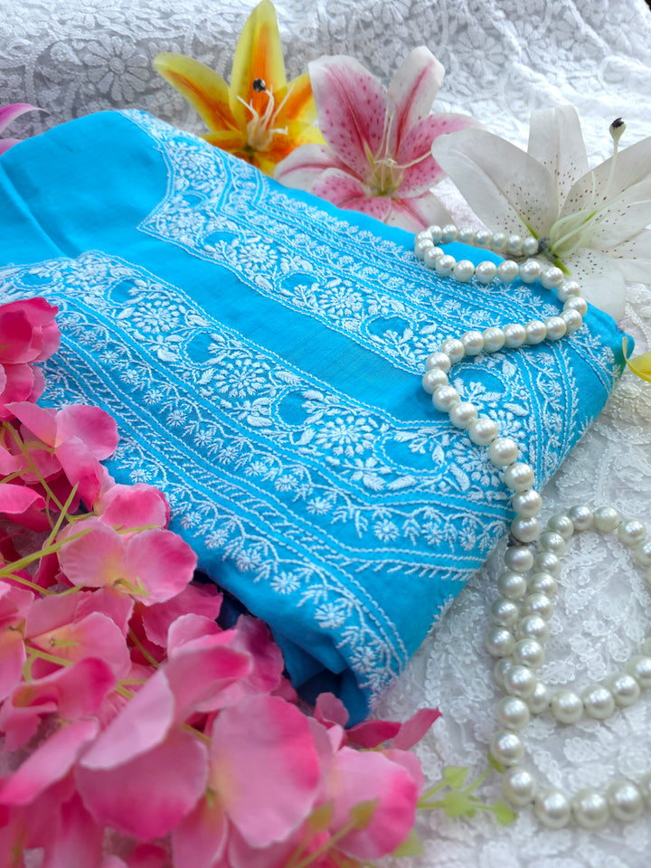 Lucknowi 2 Taar Chikankari Chanderi Kurta Dupatta Set – Handmade Festive Wear