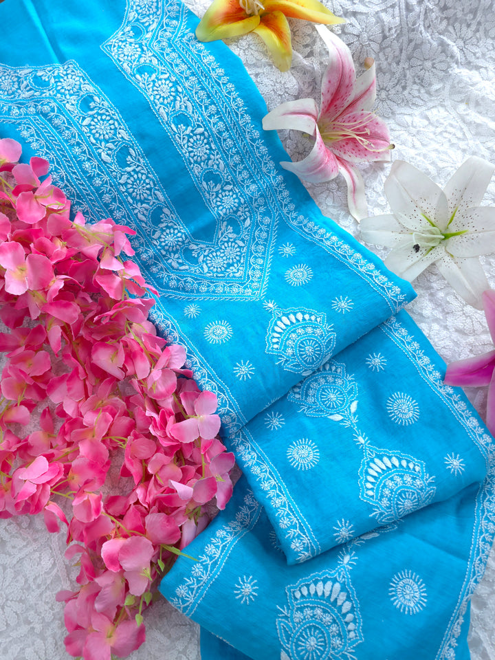 Lucknowi 2 Taar Chikankari Chanderi Kurta Dupatta Set – Handmade Festive Wear