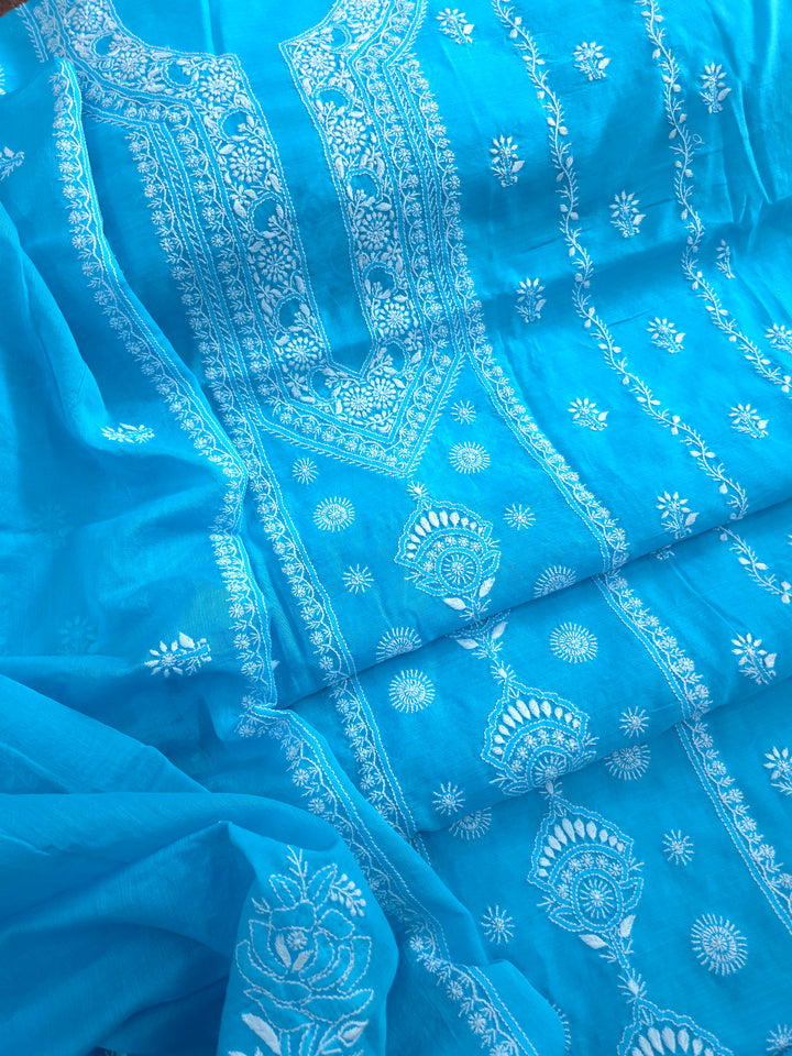 Lucknowi 2 Taar Chikankari Chanderi Kurta Dupatta Set – Handmade Festive Wear