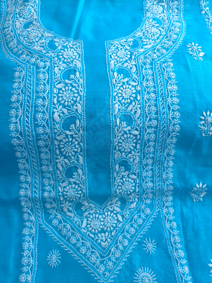 Lucknowi 2 Taar Chikankari Chanderi Kurta Dupatta Set – Handmade Festive Wear