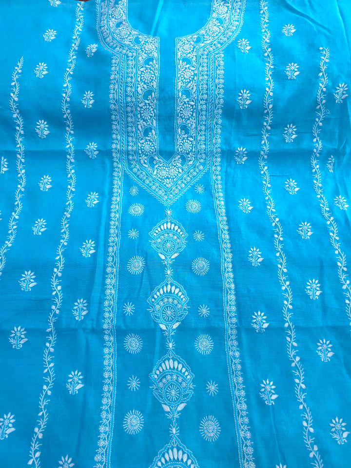 Lucknowi 2 Taar Chikankari Chanderi Kurta Dupatta Set – Handmade Festive Wear