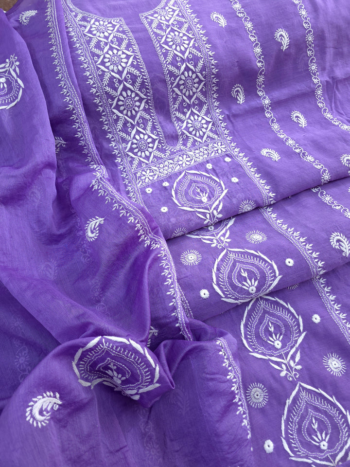 Lucknowi 2 Taar Chikankari Chanderi Kurta Dupatta Set – Handmade Festive Wear