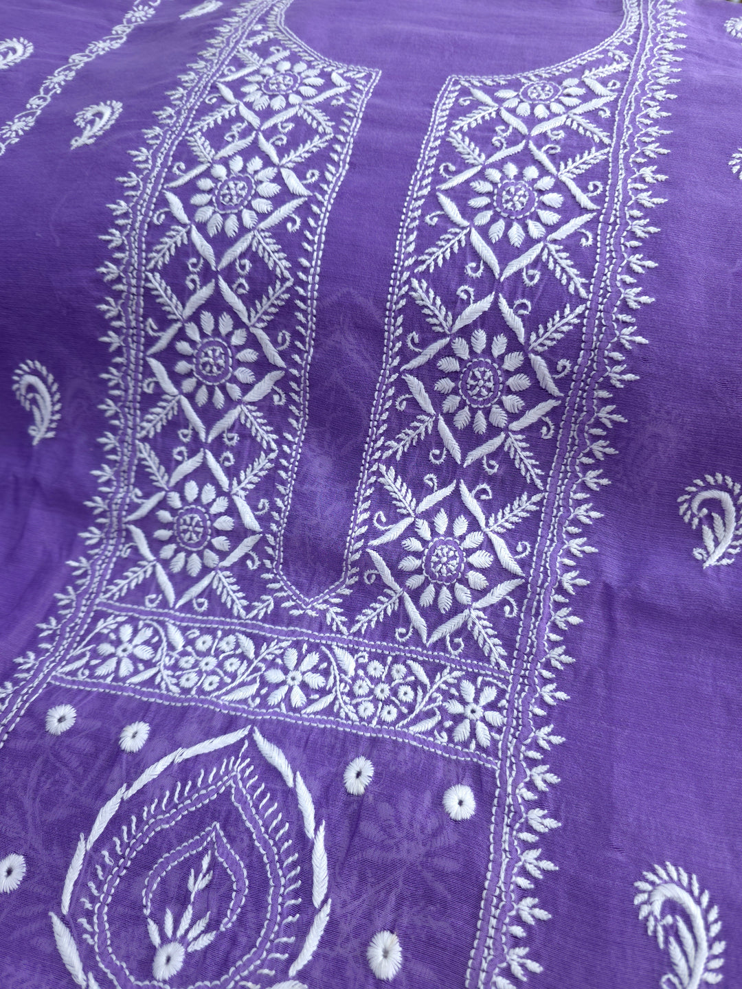 Lucknowi 2 Taar Chikankari Chanderi Kurta Dupatta Set – Handmade Festive Wear