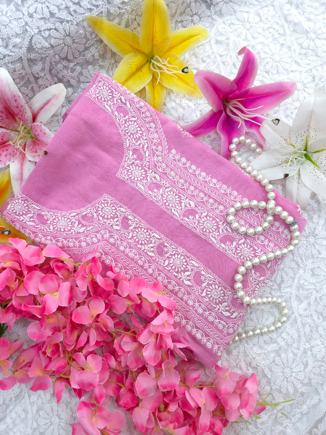 Lucknowi 2 Taar Chikankari Chanderi Kurta Dupatta Set – Handmade Festive Wear