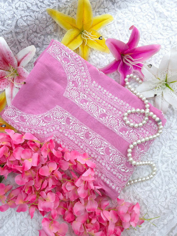 Lucknowi 2 Taar Chikankari Chanderi Kurta Dupatta Set – Handmade Festive Wear