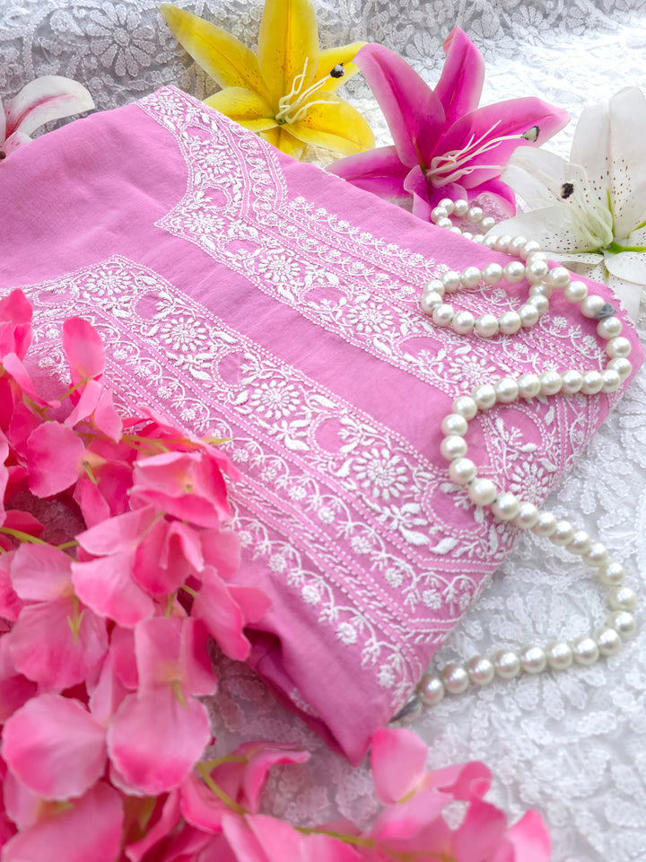 Lucknowi 2 Taar Chikankari Chanderi Kurta Dupatta Set – Handmade Festive Wear