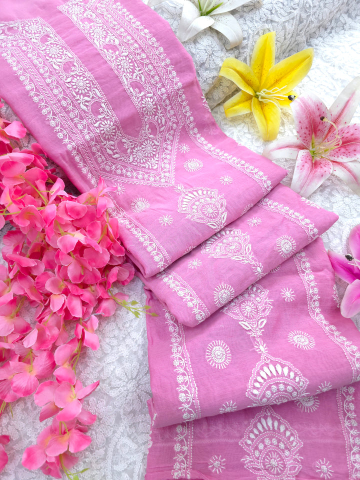 Lucknowi 2 Taar Chikankari Chanderi Kurta Dupatta Set – Handmade Festive Wear