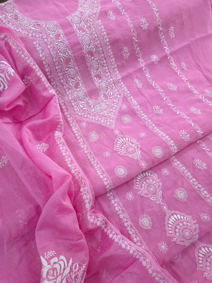 Lucknowi 2 Taar Chikankari Chanderi Kurta Dupatta Set – Handmade Festive Wear