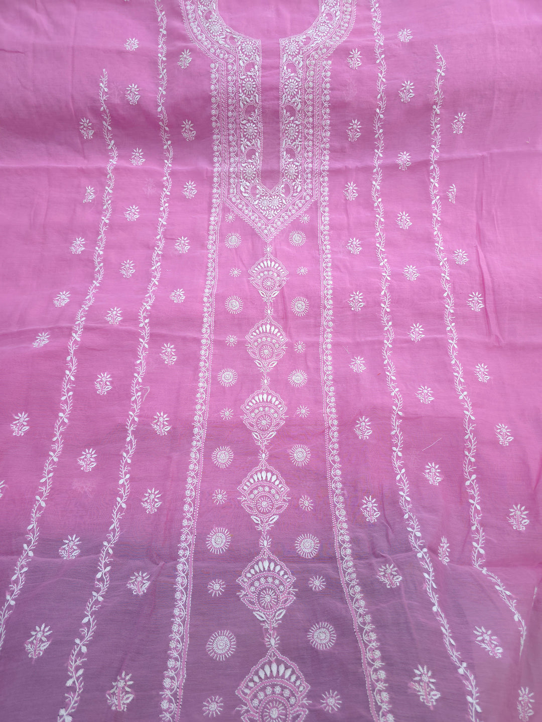 Lucknowi 2 Taar Chikankari Chanderi Kurta Dupatta Set – Handmade Festive Wear