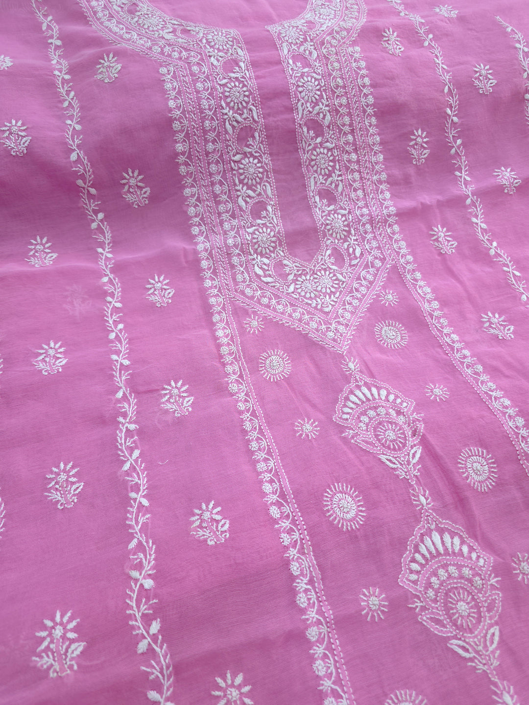 Lucknowi 2 Taar Chikankari Chanderi Kurta Dupatta Set – Handmade Festive Wear