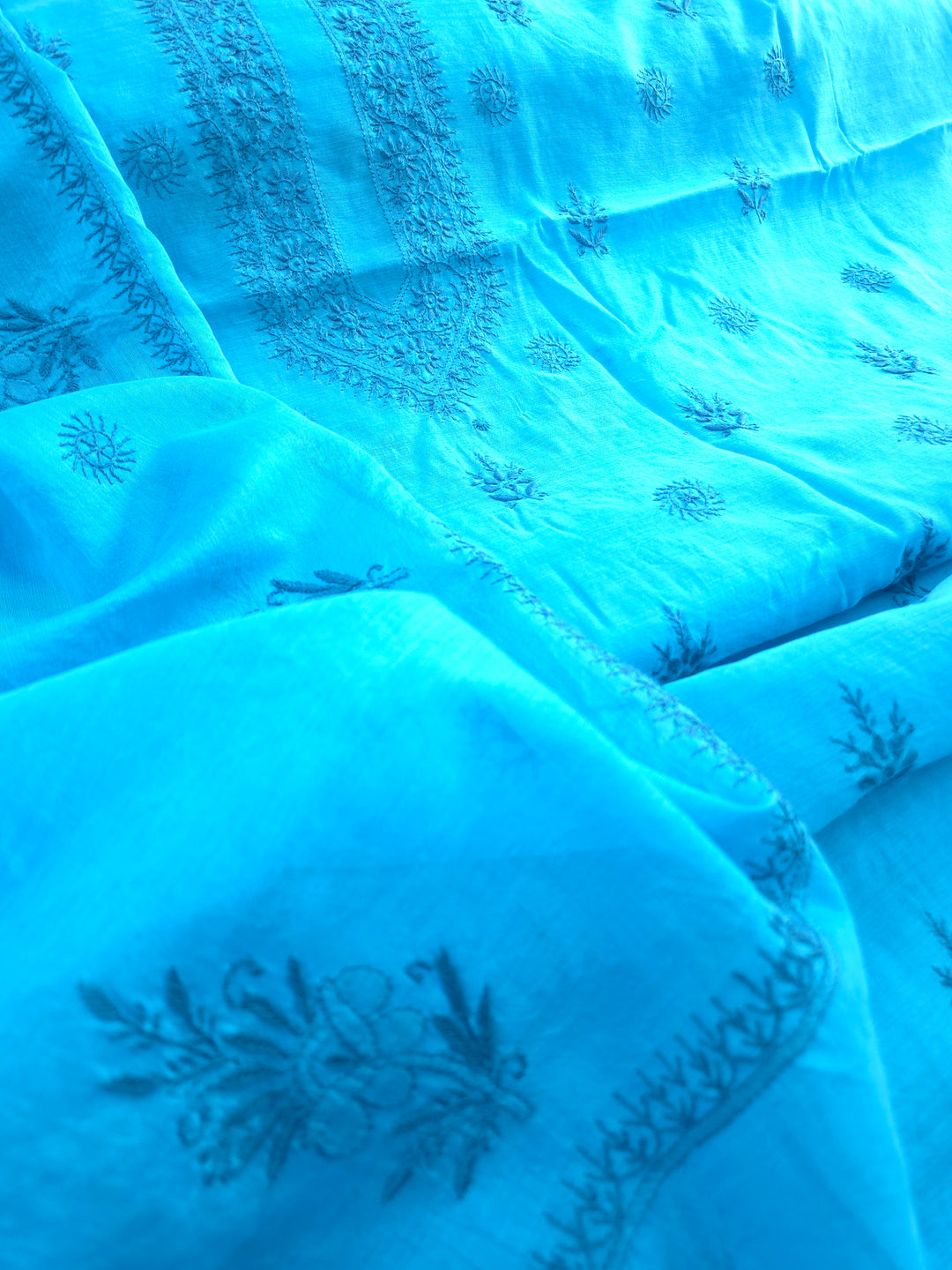Blue Color Chanderi Hand Embroidered 2-Taar Chikankari Kurta & Dupatta Set | Paridhan Chikan