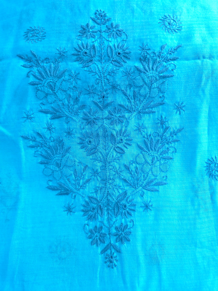 Blue Color Chanderi Hand Embroidered 2-Taar Chikankari Kurta & Dupatta Set | Paridhan Chikan