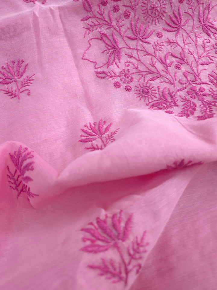 Light onion pink Color Chanderi Hand Embroidered 2-Taar Chikankari Kurta & Dupatta Set | Paridhan Chikan