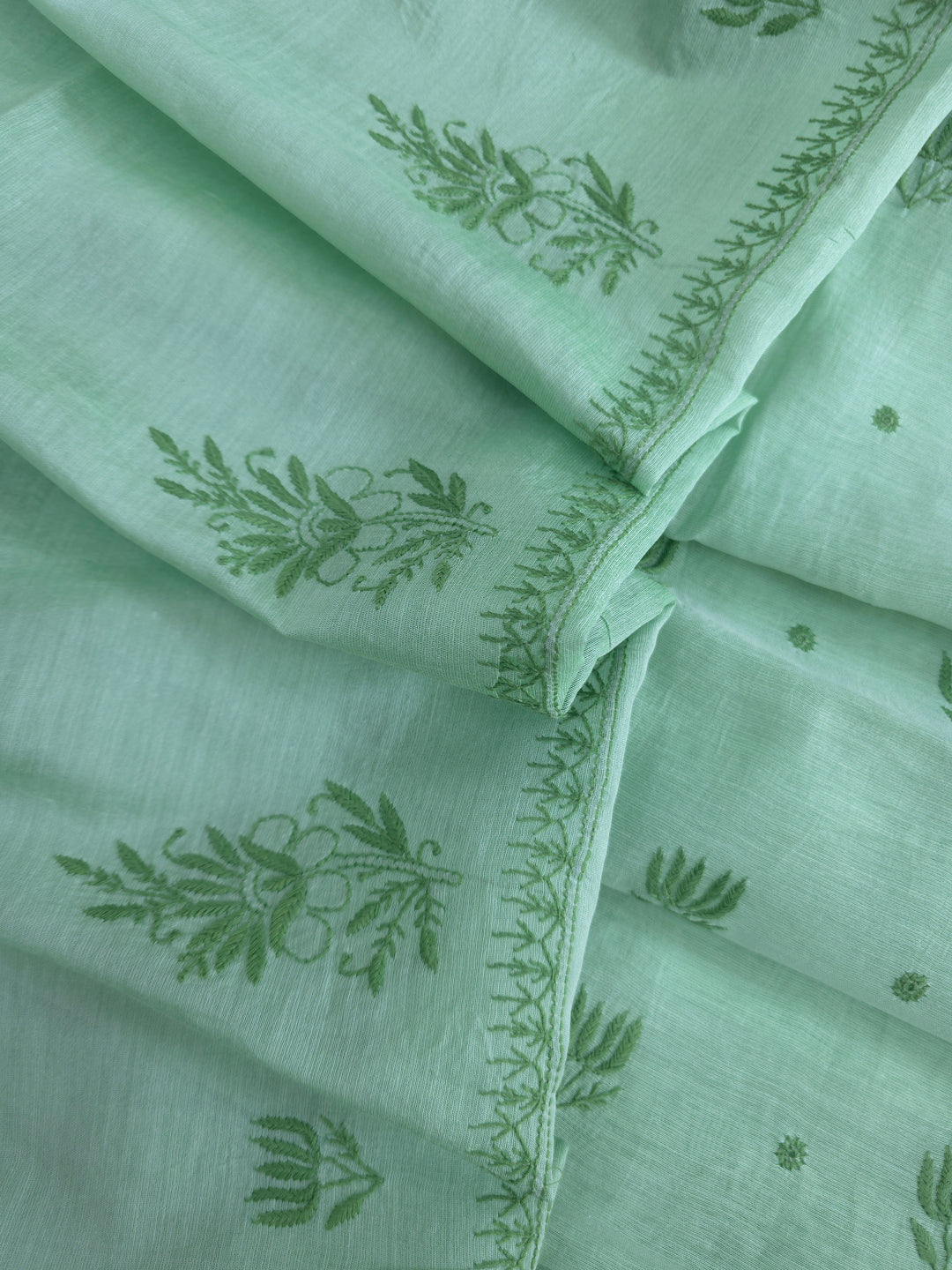 Light mint green Color Chanderi Hand Embroidered 2-Taar Chikankari Kurta & Dupatta Set | Paridhan Chikan