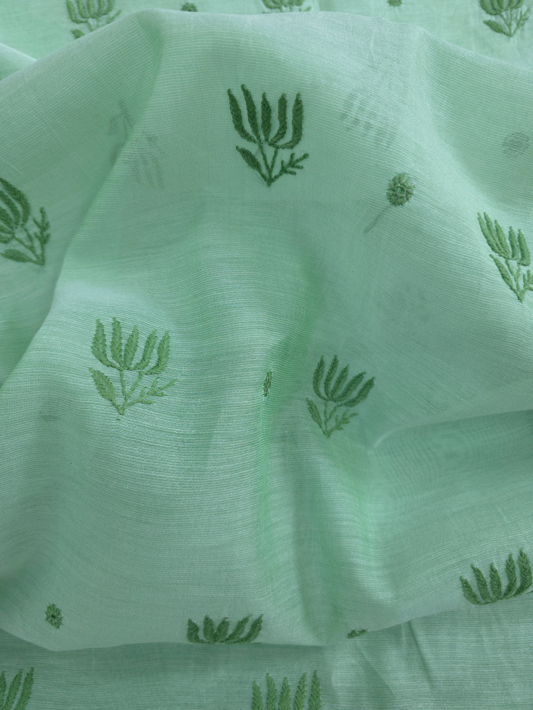 Light mint green Color Chanderi Hand Embroidered 2-Taar Chikankari Kurta & Dupatta Set | Paridhan Chikan