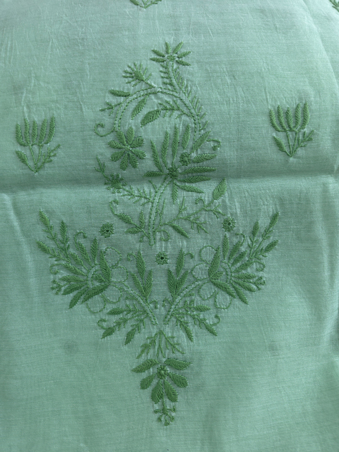 Light mint green Color Chanderi Hand Embroidered 2-Taar Chikankari Kurta & Dupatta Set | Paridhan Chikan