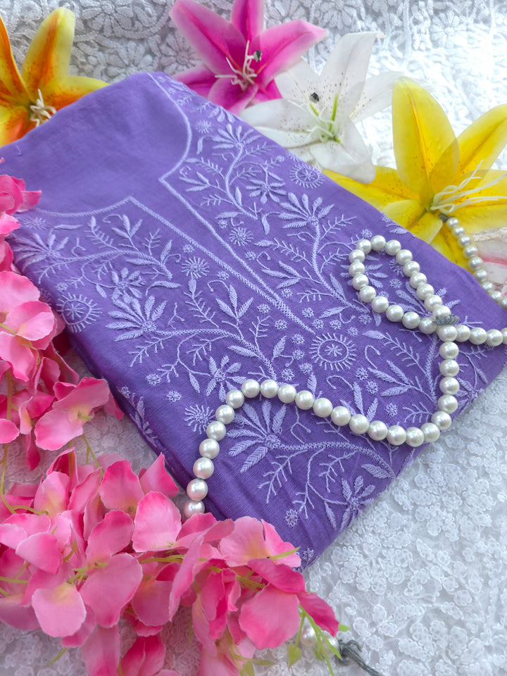 Purple Color Chanderi Hand Embroidered 2-Taar Chikankari Kurta & Dupatta Set | Paridhan Chikan
