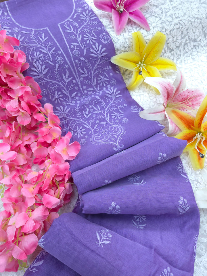 Purple Color Chanderi Hand Embroidered 2-Taar Chikankari Kurta & Dupatta Set | Paridhan Chikan