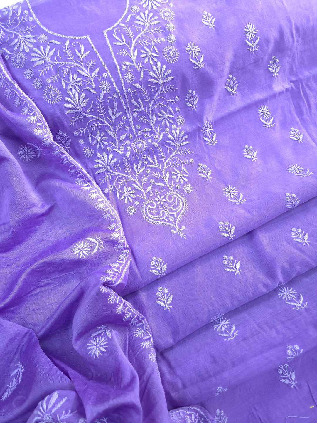 Purple Color Chanderi Hand Embroidered 2-Taar Chikankari Kurta & Dupatta Set | Paridhan Chikan