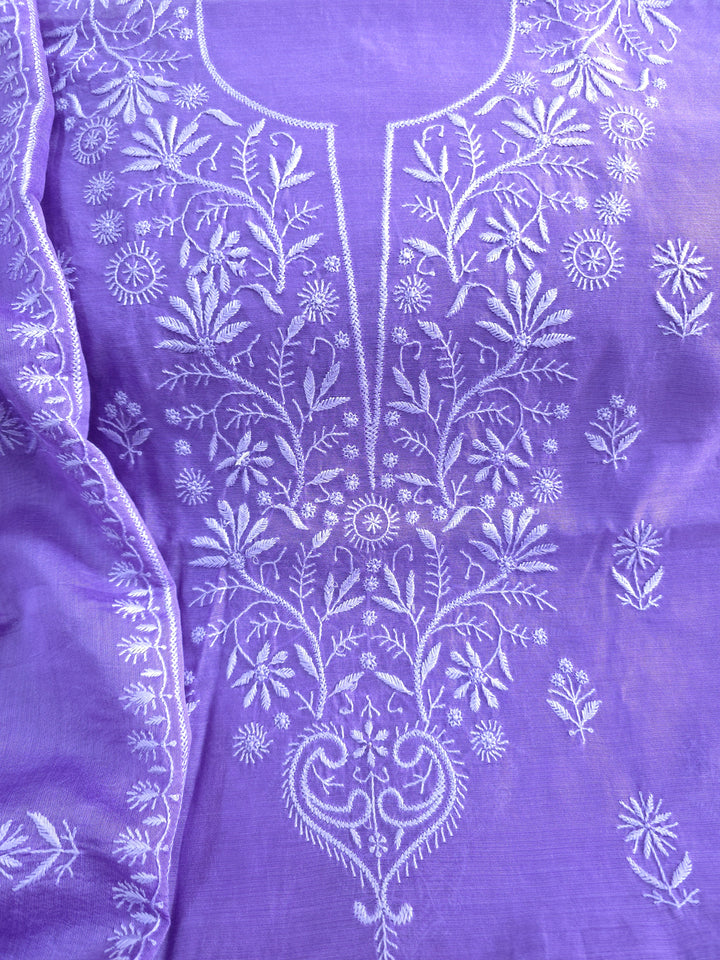 Purple Color Chanderi Hand Embroidered 2-Taar Chikankari Kurta & Dupatta Set | Paridhan Chikan
