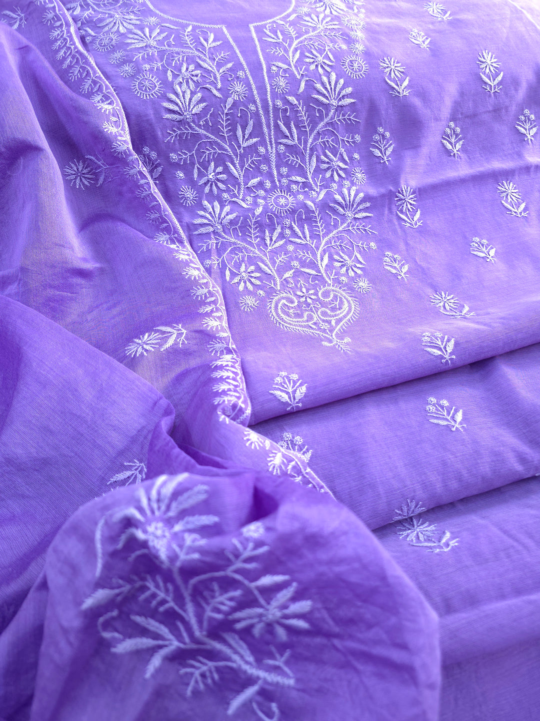 Purple Color Chanderi Hand Embroidered 2-Taar Chikankari Kurta & Dupatta Set | Paridhan Chikan