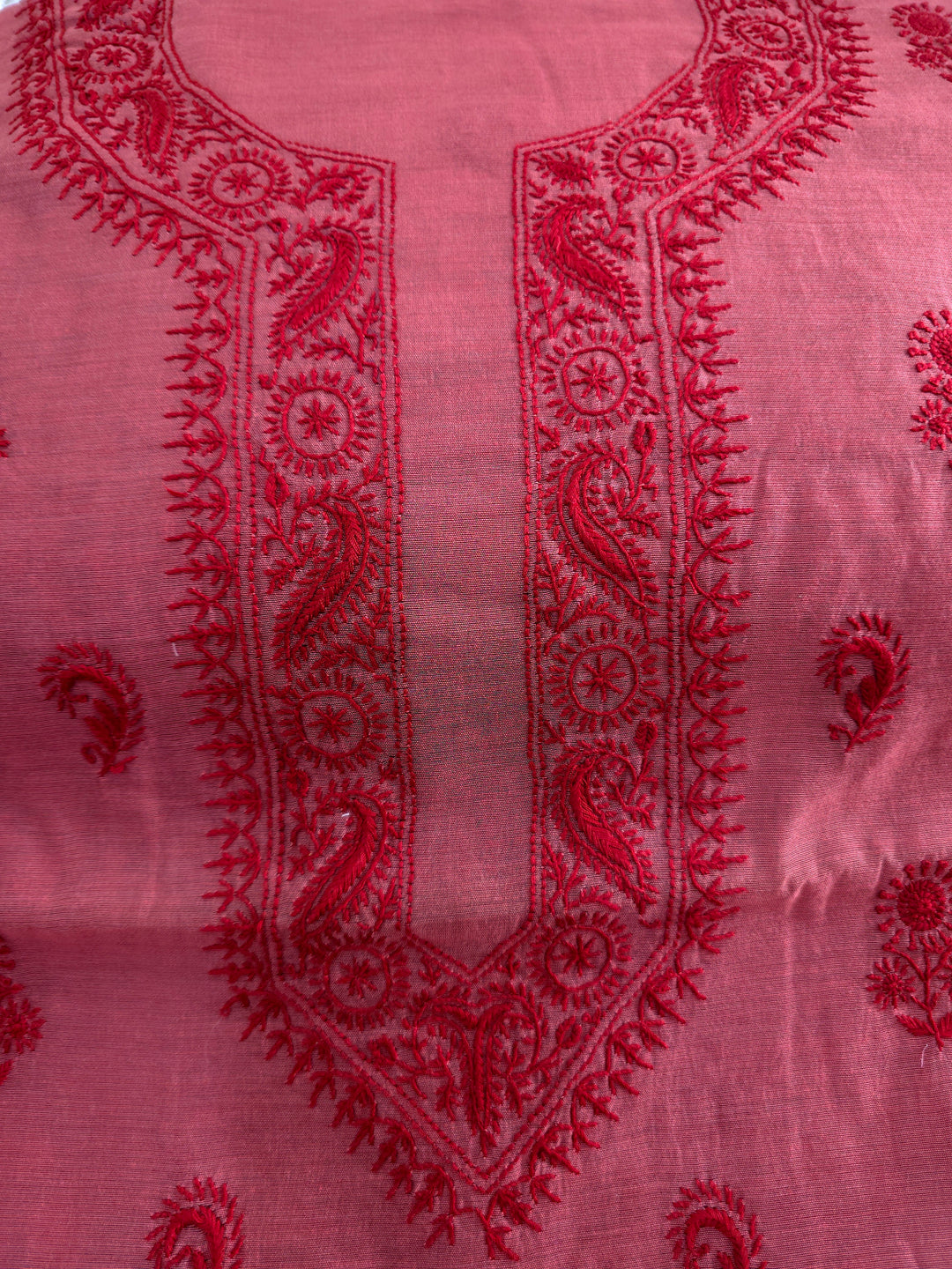 Maroon red Color Chanderi Hand Embroidered 2-Taar Chikankari Kurta & Dupatta Set | Paridhan Chikan