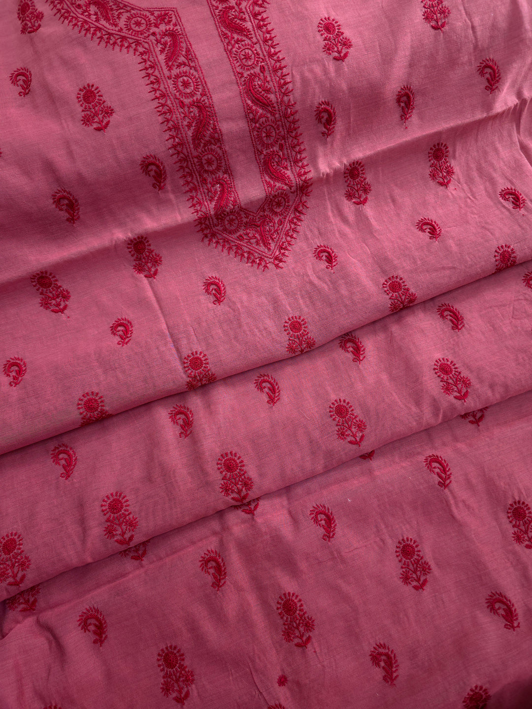 Maroon red Color Chanderi Hand Embroidered 2-Taar Chikankari Kurta & Dupatta Set | Paridhan Chikan