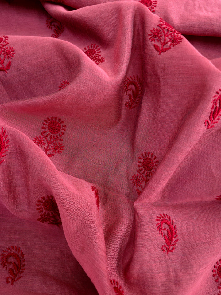 Maroon red Color Chanderi Hand Embroidered 2-Taar Chikankari Kurta & Dupatta Set | Paridhan Chikan