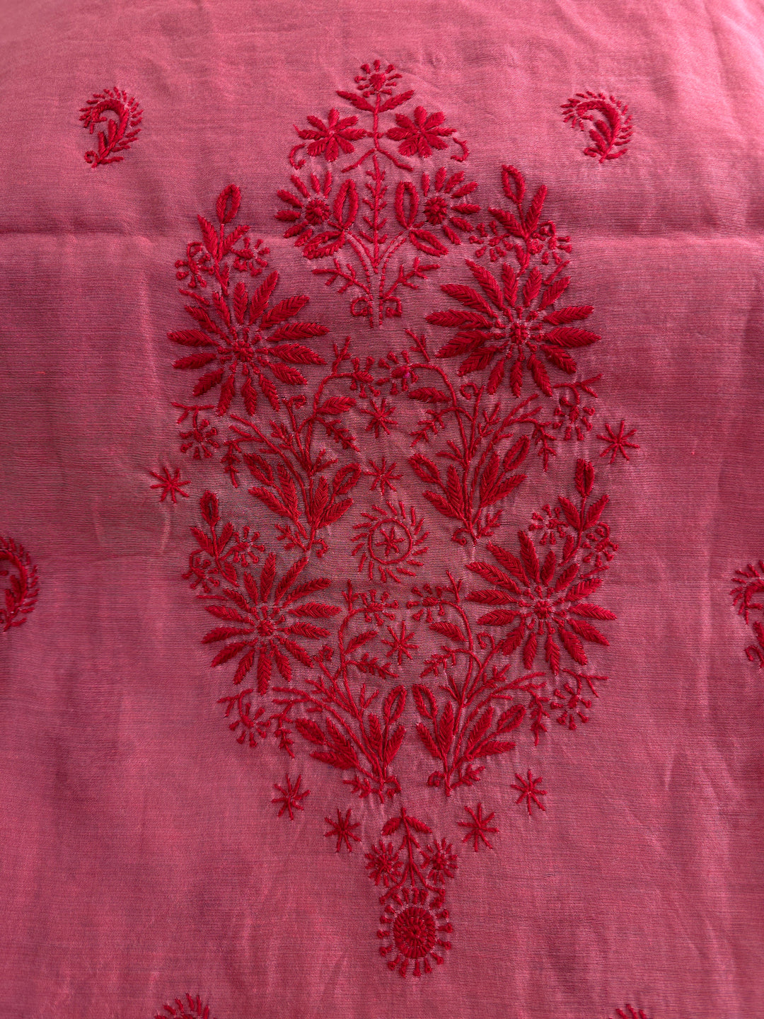 Maroon red Color Chanderi Hand Embroidered 2-Taar Chikankari Kurta & Dupatta Set | Paridhan Chikan