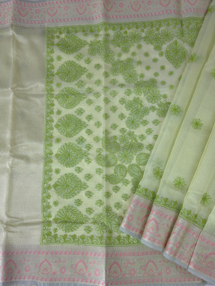 Hand Embroidered Chikankari Banarasi Silk Saree with Intricate Border & Palla Pattern – Includes  Blouse | Paridhan Chikan