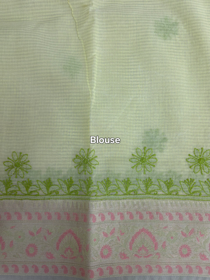 Hand Embroidered Chikankari Banarasi Silk Saree with Intricate Border & Palla Pattern – Includes  Blouse | Paridhan Chikan