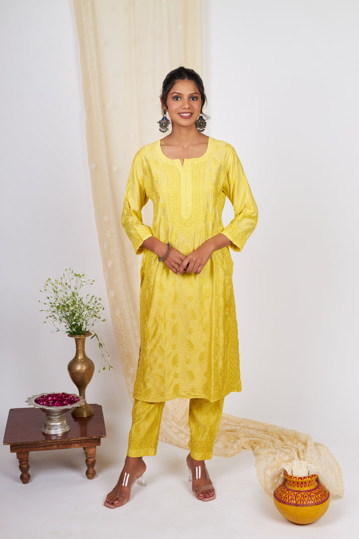 Soft Chanderi 2 pc Kurta set- Yellow