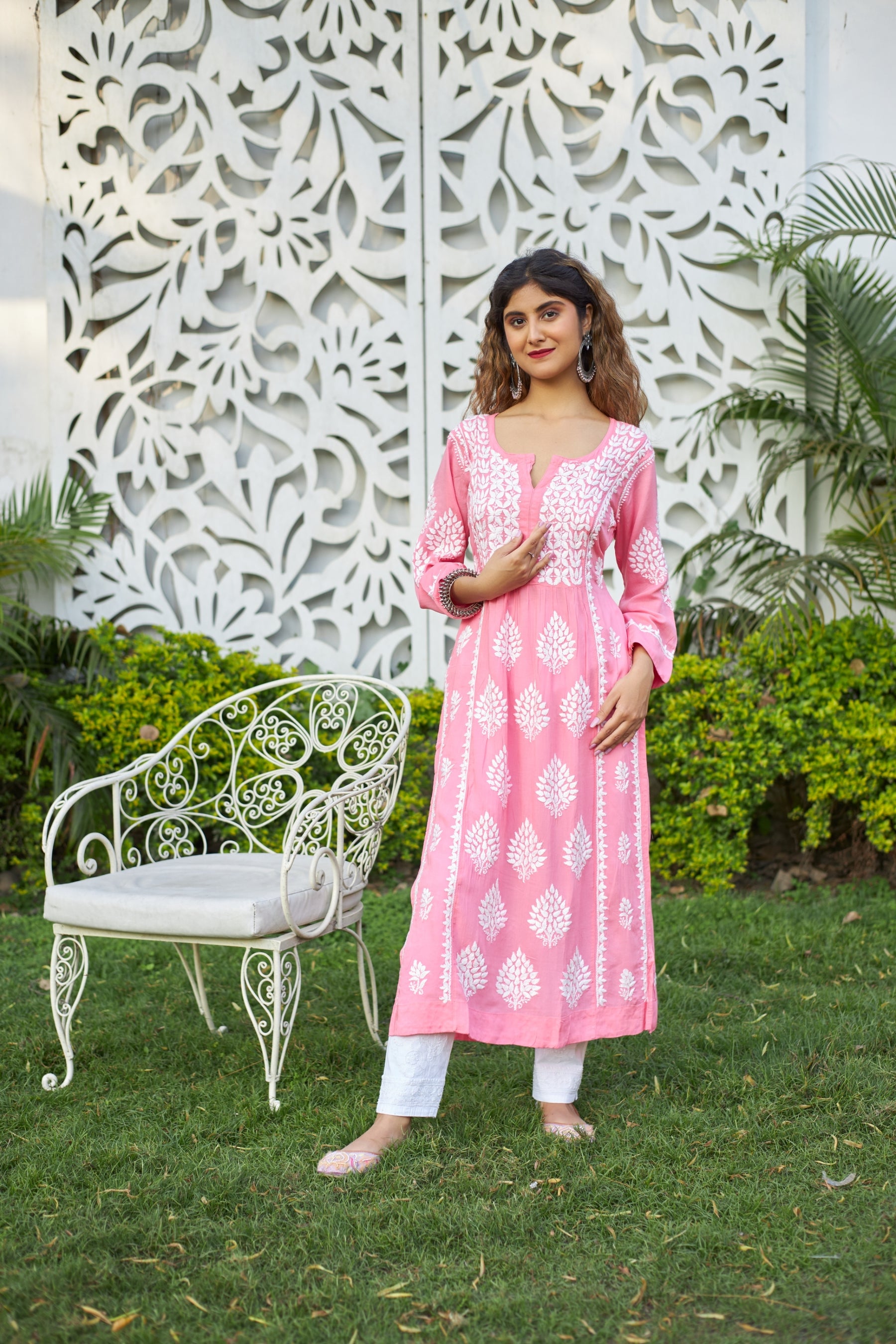 Modal Chikankari Nyra Kurti