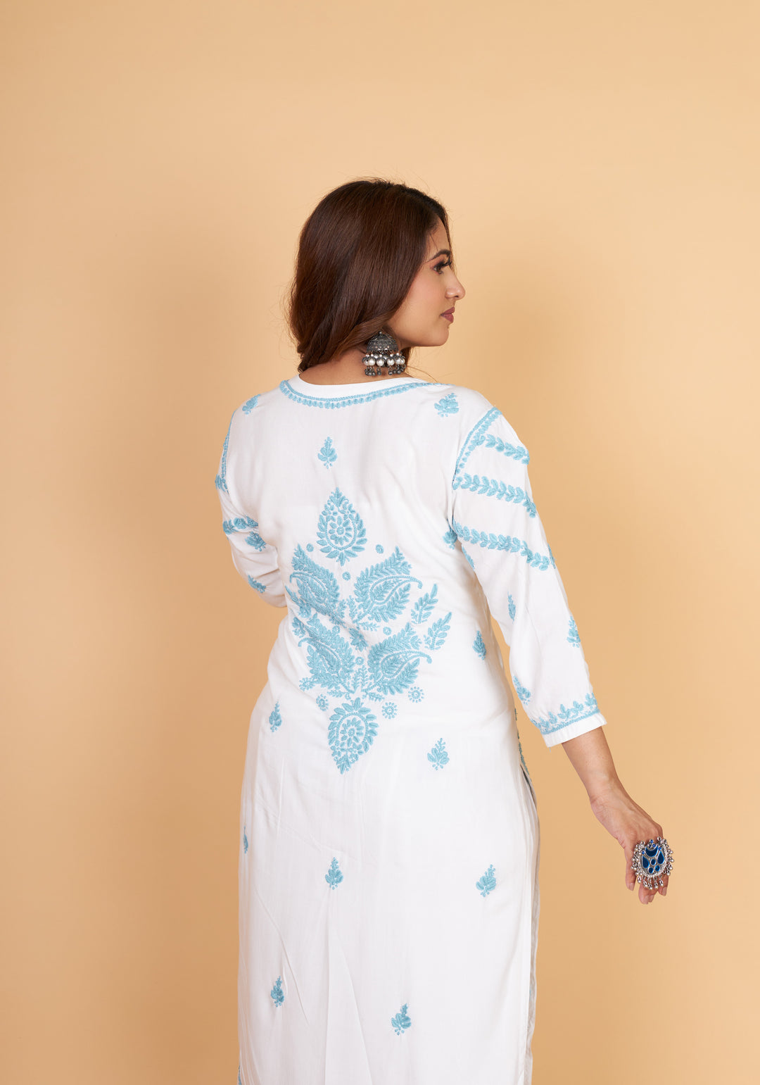 Rayon Chikankari Kurti with Blue thread