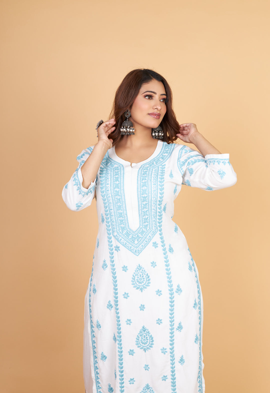 Rayon Chikankari Kurti with Blue thread