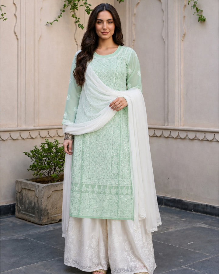 Amira Georgette Chikankari  kurti