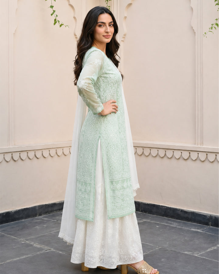 Amira Georgette Chikankari  kurti