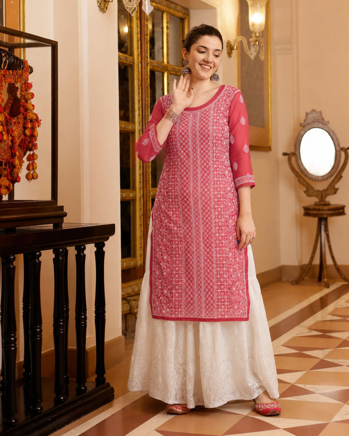 Amira Georgette Chikankari  kurti