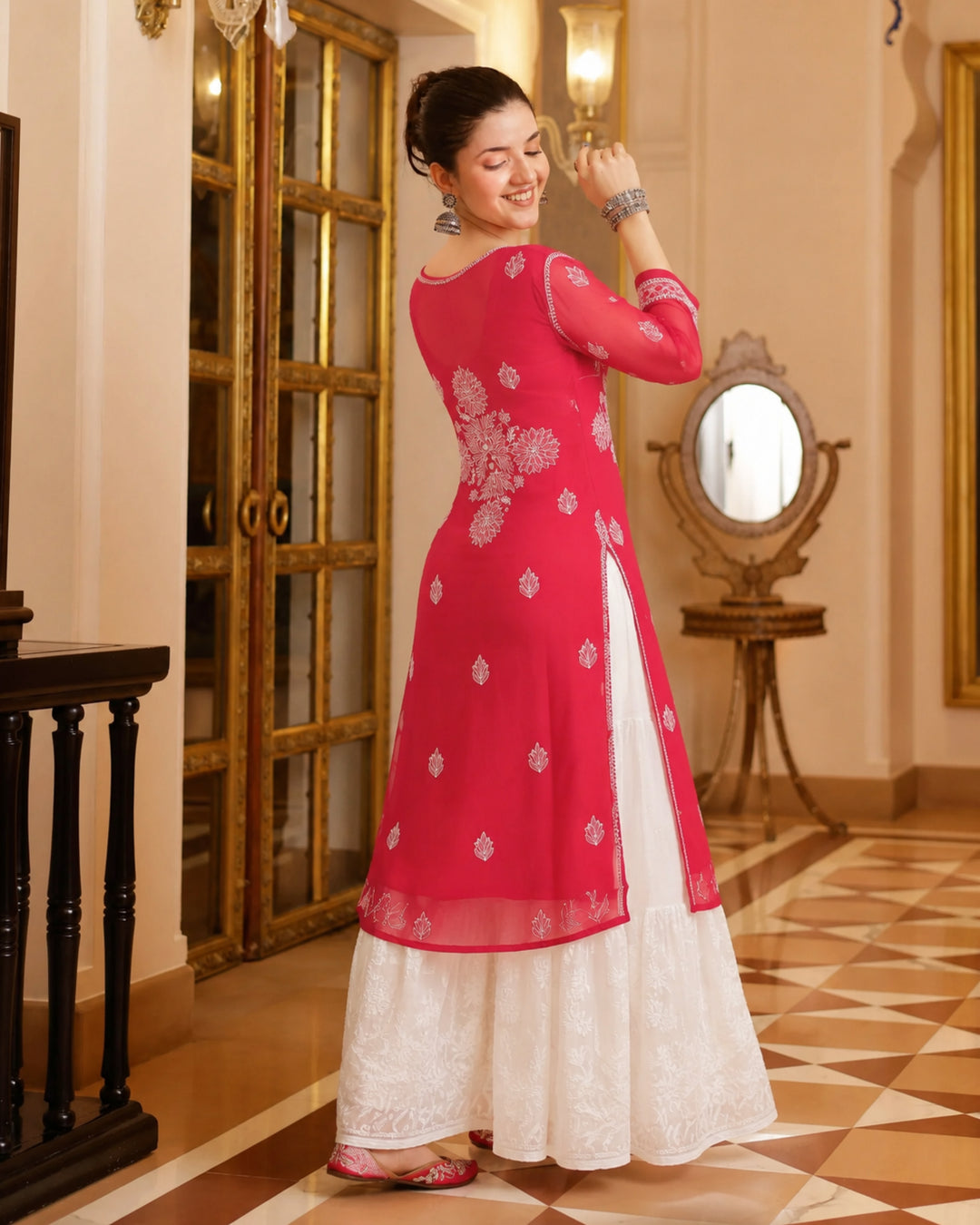 Amira Georgette Chikankari  kurti