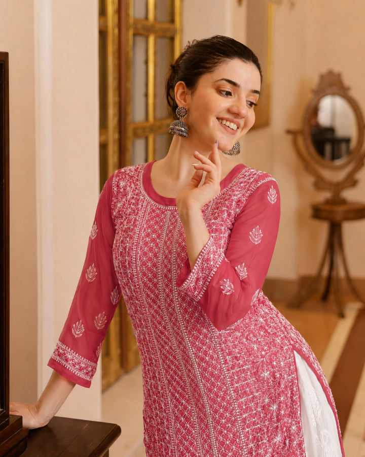 Amira Georgette Chikankari  kurti