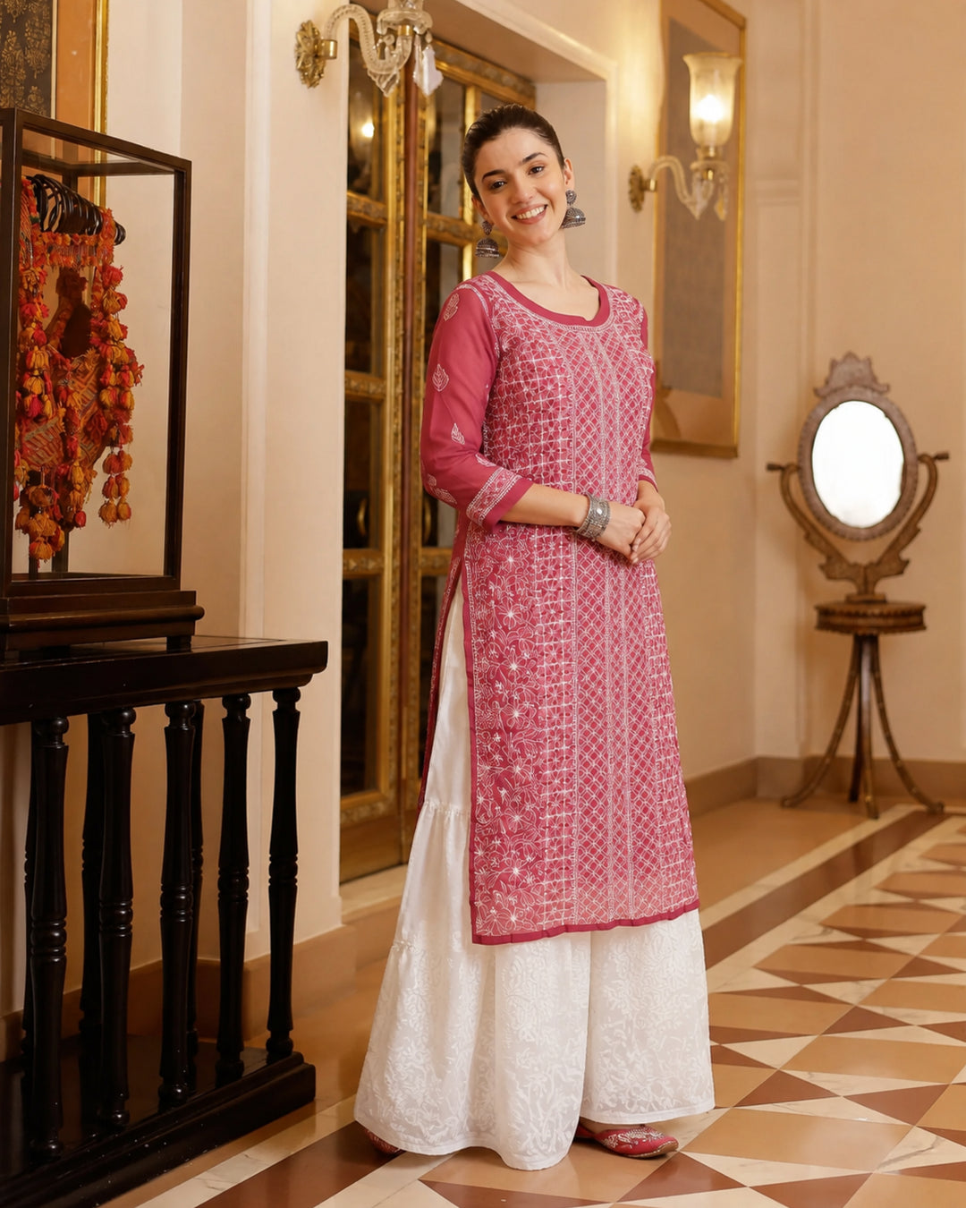 Amira Georgette Chikankari  kurti