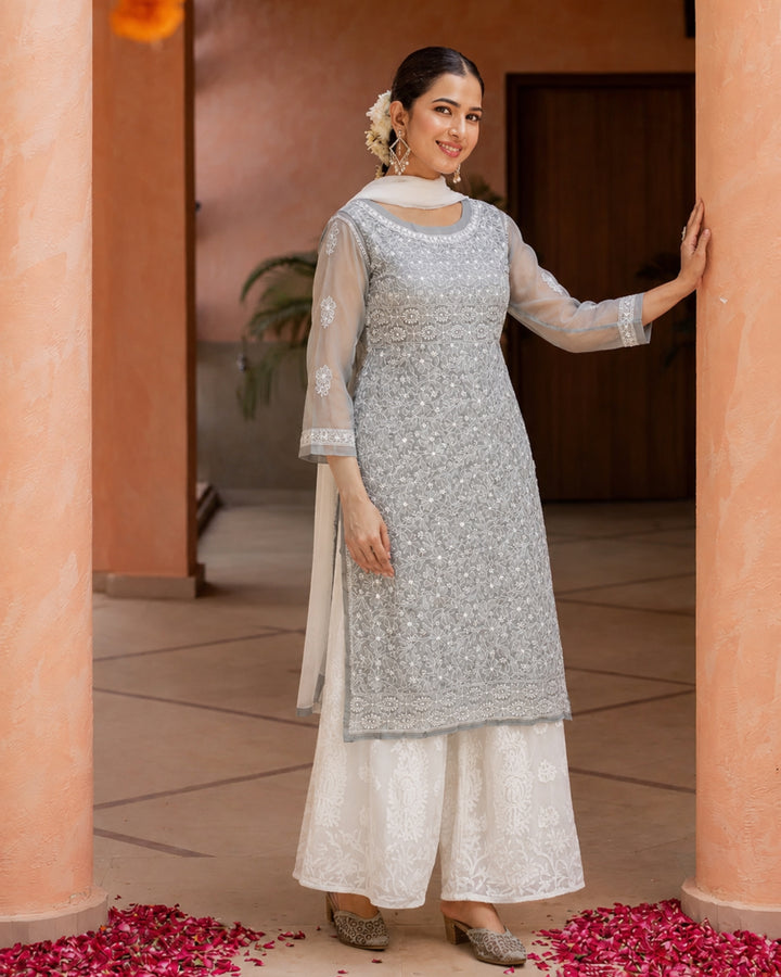 Amira Georgette Chikankari  kurti