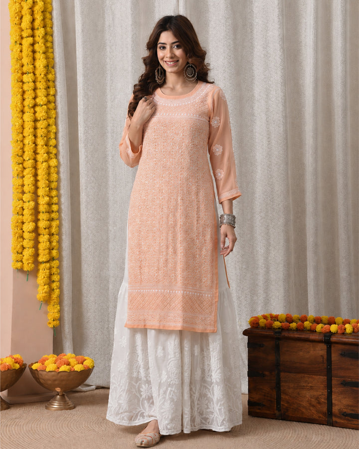 Amira Georgette Chikankari  kurti